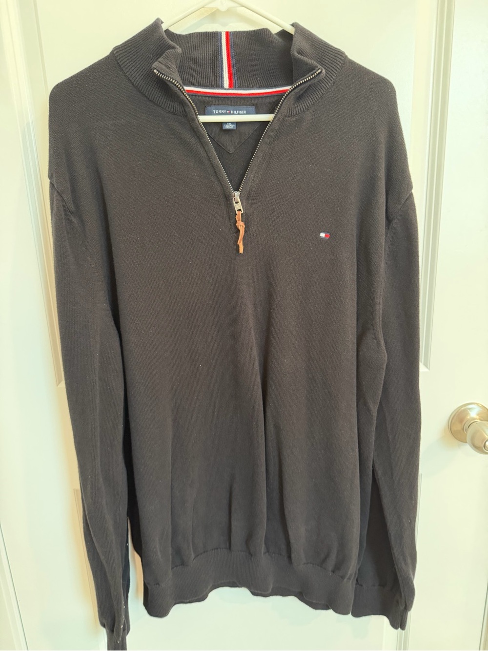 Tommy Hilfiger Men's Dark Brown Half-Zip Sweater with Flag Detail